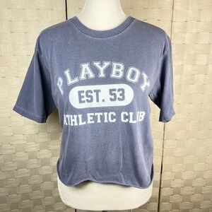 PLAYBOY ATHLETIC CLUB EST 53 Cropped T Shirt Women's‎ Size XS Blue Crop Top